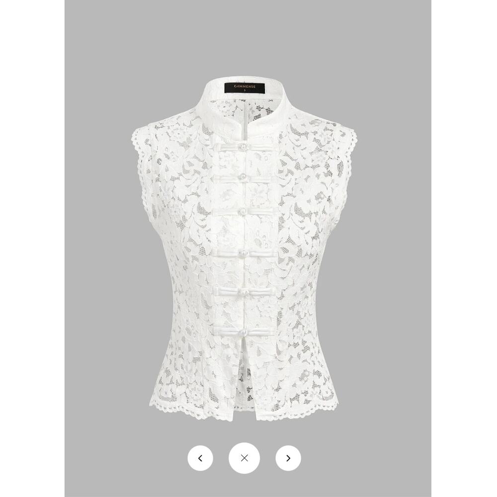 NWT Commense Frog Button Mandarin Collar Lace Vest & Pants Set Sz L - Picture 3 of 8